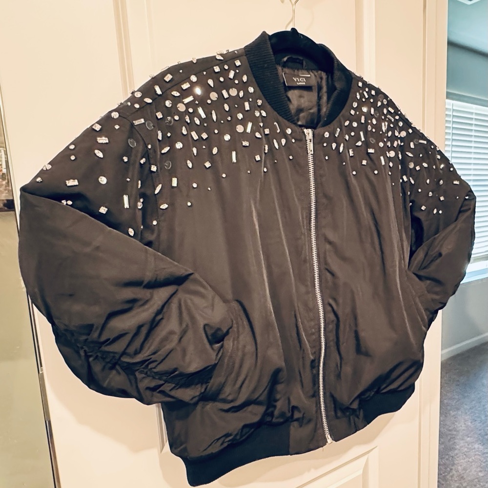 VICI Collection Black Embellished Bomber Jacket ✨